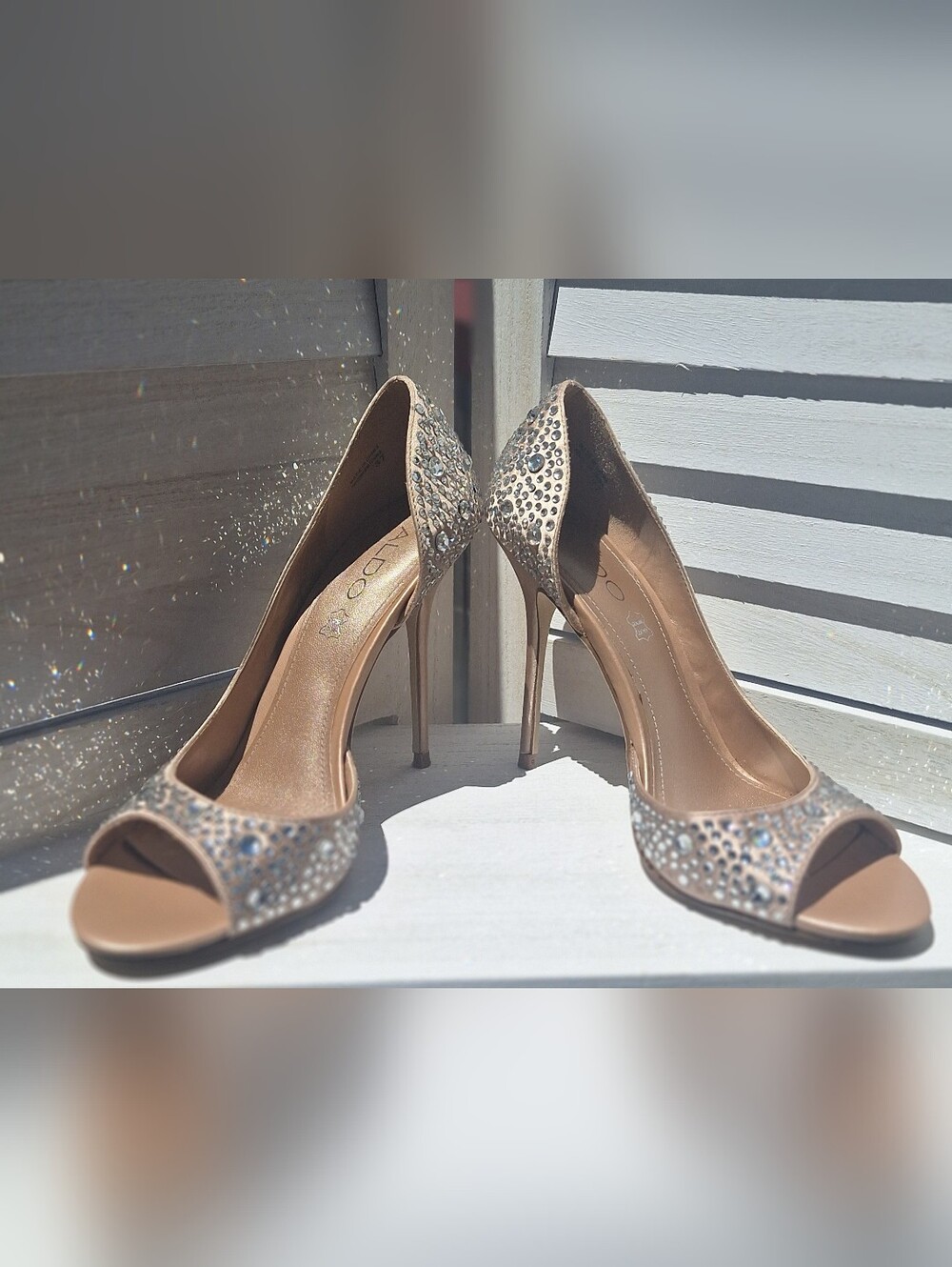 Aldo Nude Crystal Open-Toe Stiletto Heels